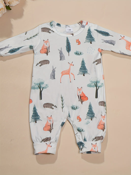 Baby Long Sleeve Cartoon Animal Graphic Romper