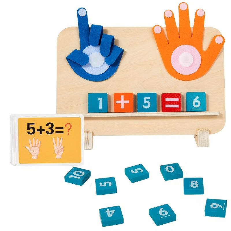 Wooden Finger Counting Toy for Math Learning with 10 Cards