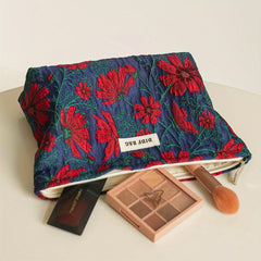 Retro Canvas Toiletry Bags Red Flower Portable Make Up Bags