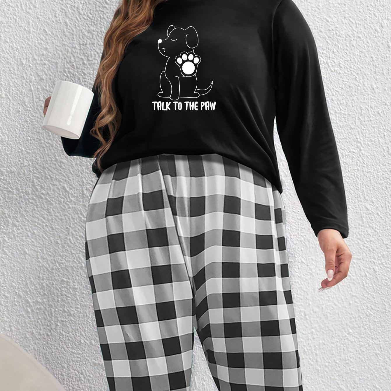  Dog Print Top & Gingham Pants 2 Piece Set