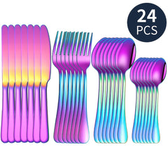 24pcs Stainless Steel Cutlery Flatware Set Mirror Polished