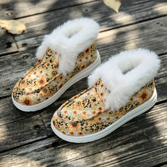 Sunflower & Leopard Print Plush Lined Furry Boat Shoes