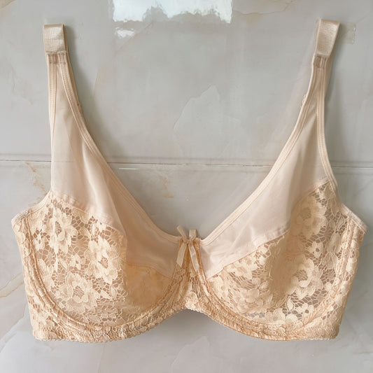  Sexy Bra Women's Plus Contrast Lace Underwire Mini Bow Detail Bra