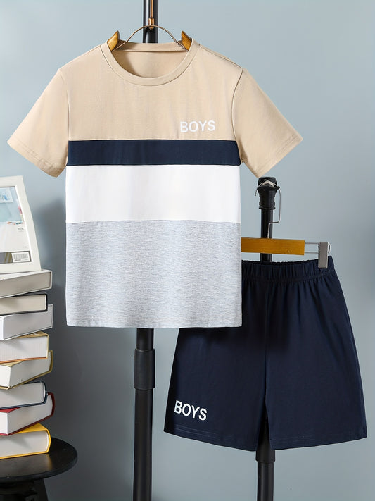Boys Casual BOYS Graphic Print T shirt&Shorts Set Summer Kids Clothing