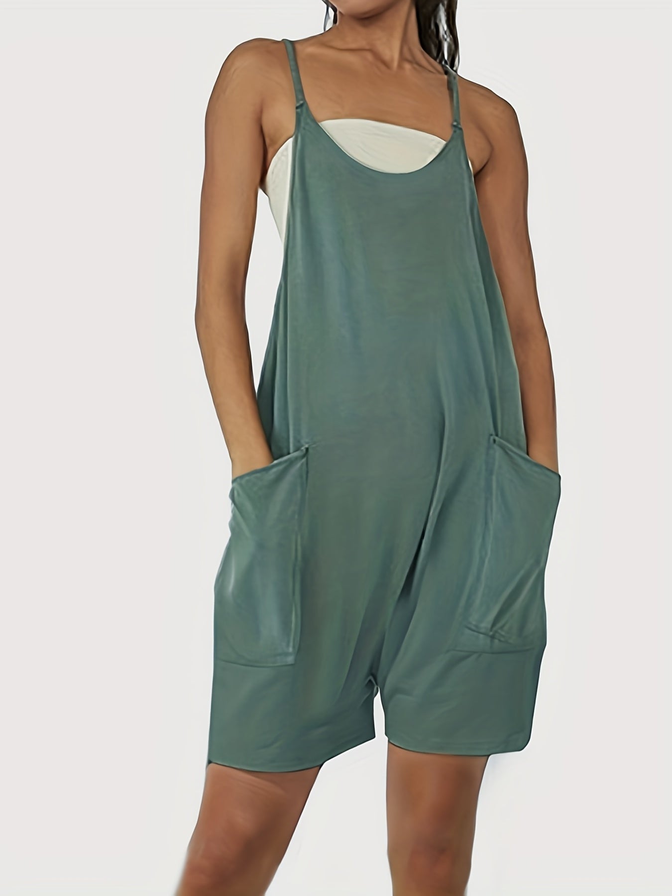 Solid Loose Cami Jumpsuit Double Pockets Casual Jumpsuit