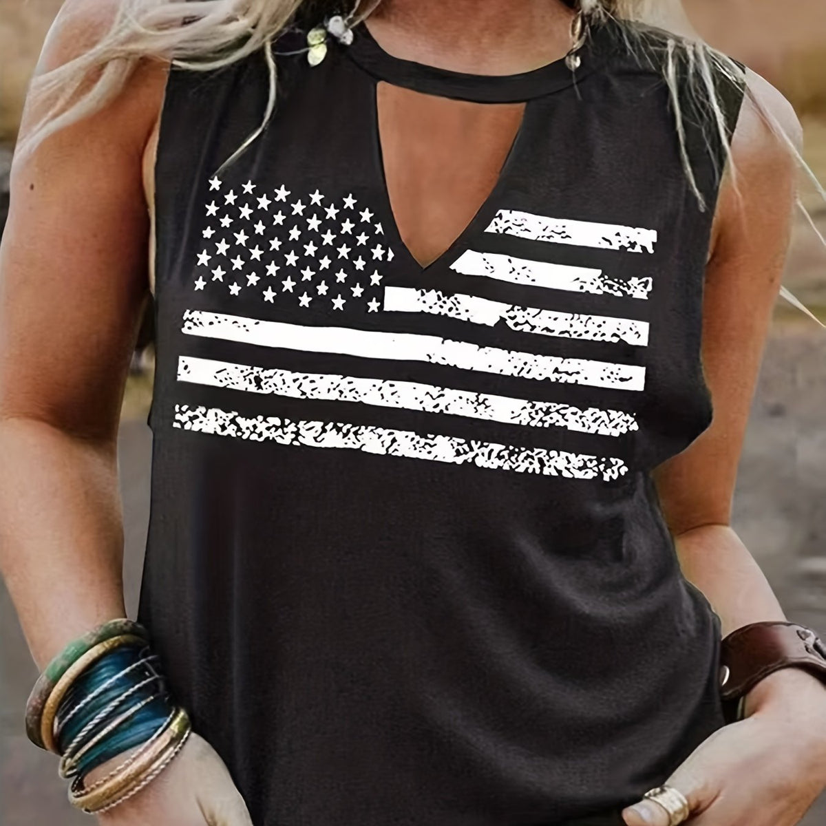  Independence Casual Tank Top Women's Plus Flag Print