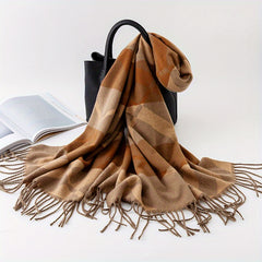 Winter Plaid Soft Warm Scarf Long Tassel Shawl Unisex