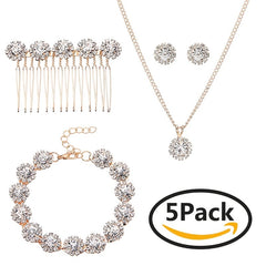 Crystal Jewelry Set Hair Comb Necklace Earrings