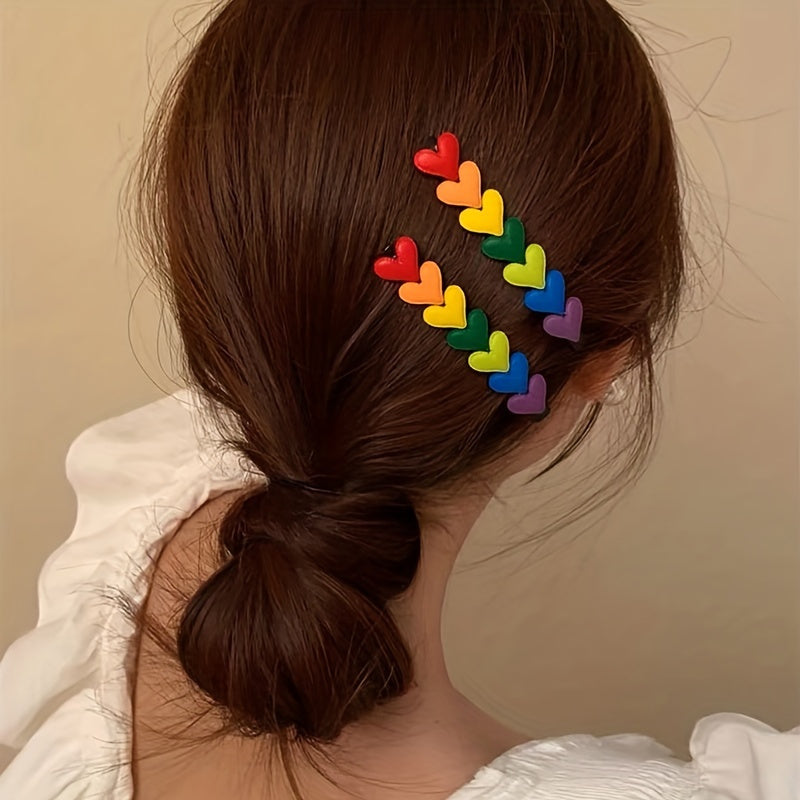 2pcs Rainbow Heart Hair Clip Barrette Side Bangs Accessories