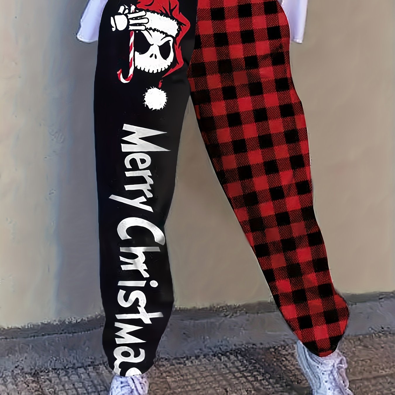  Christmas Colorblock Monster Print Joggers