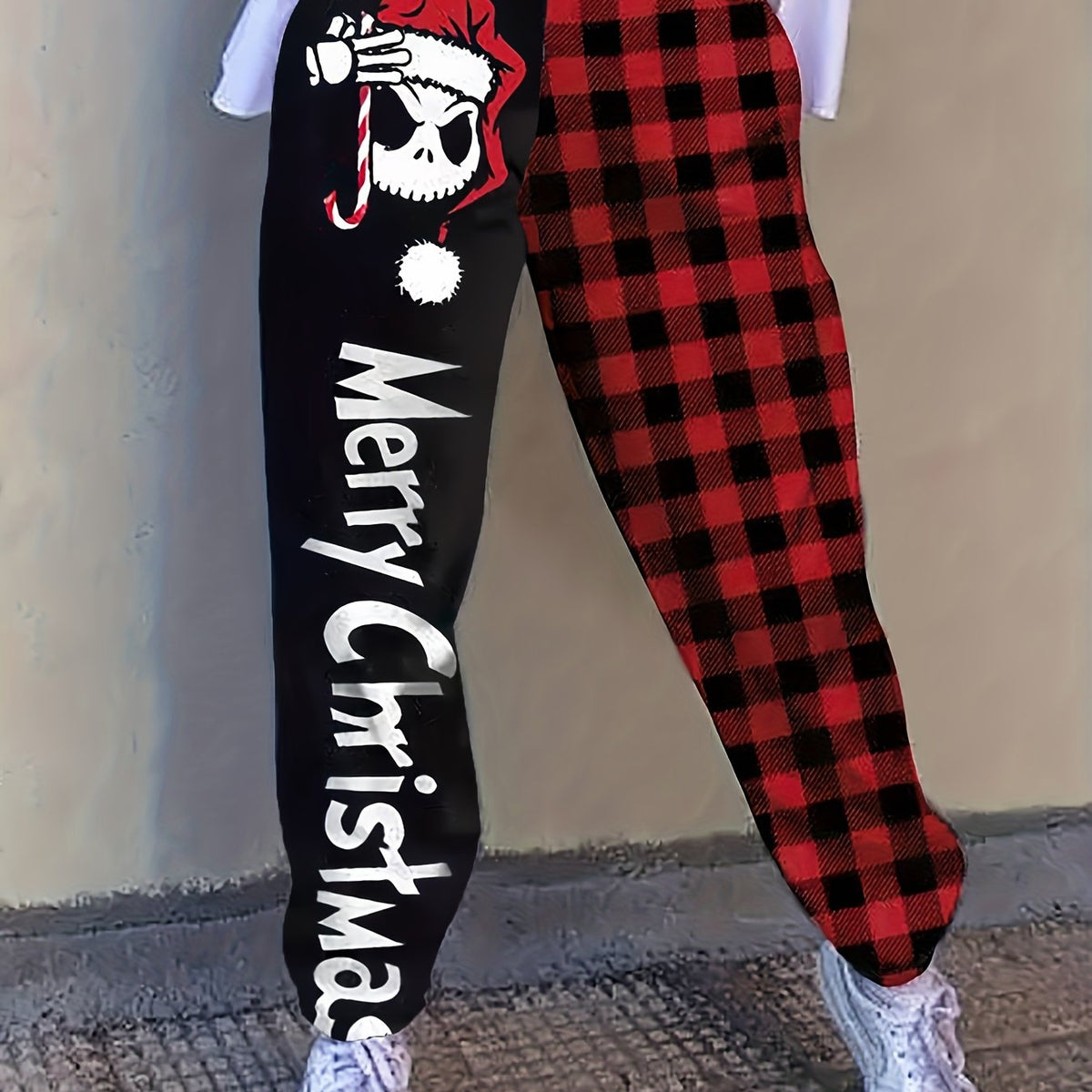  Christmas Colorblock Monster Print Joggers