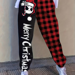  Christmas Colorblock Monster Print Joggers