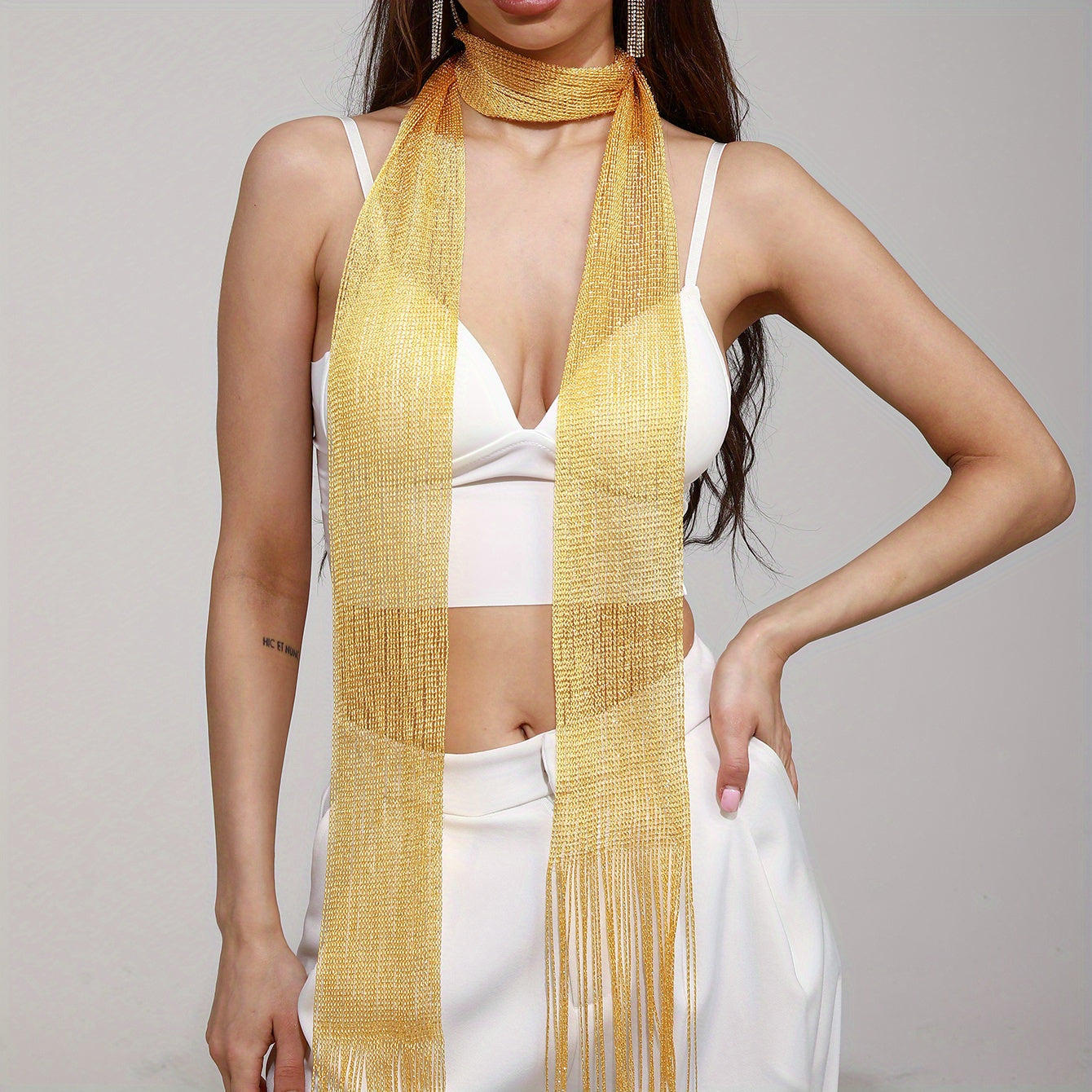 Glitter Long Tassel Scarf Skinny Scarf Women Y2K Neckerchief