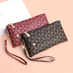 Geometric Print Clutch Bag Faux Leather Square Purse Women's Handbag