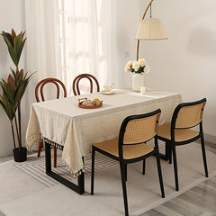 Polyester Rectangle Tablecloth Beige Tassel Square Table Cover