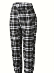  Plaid Print High Rise Jogger Trousers