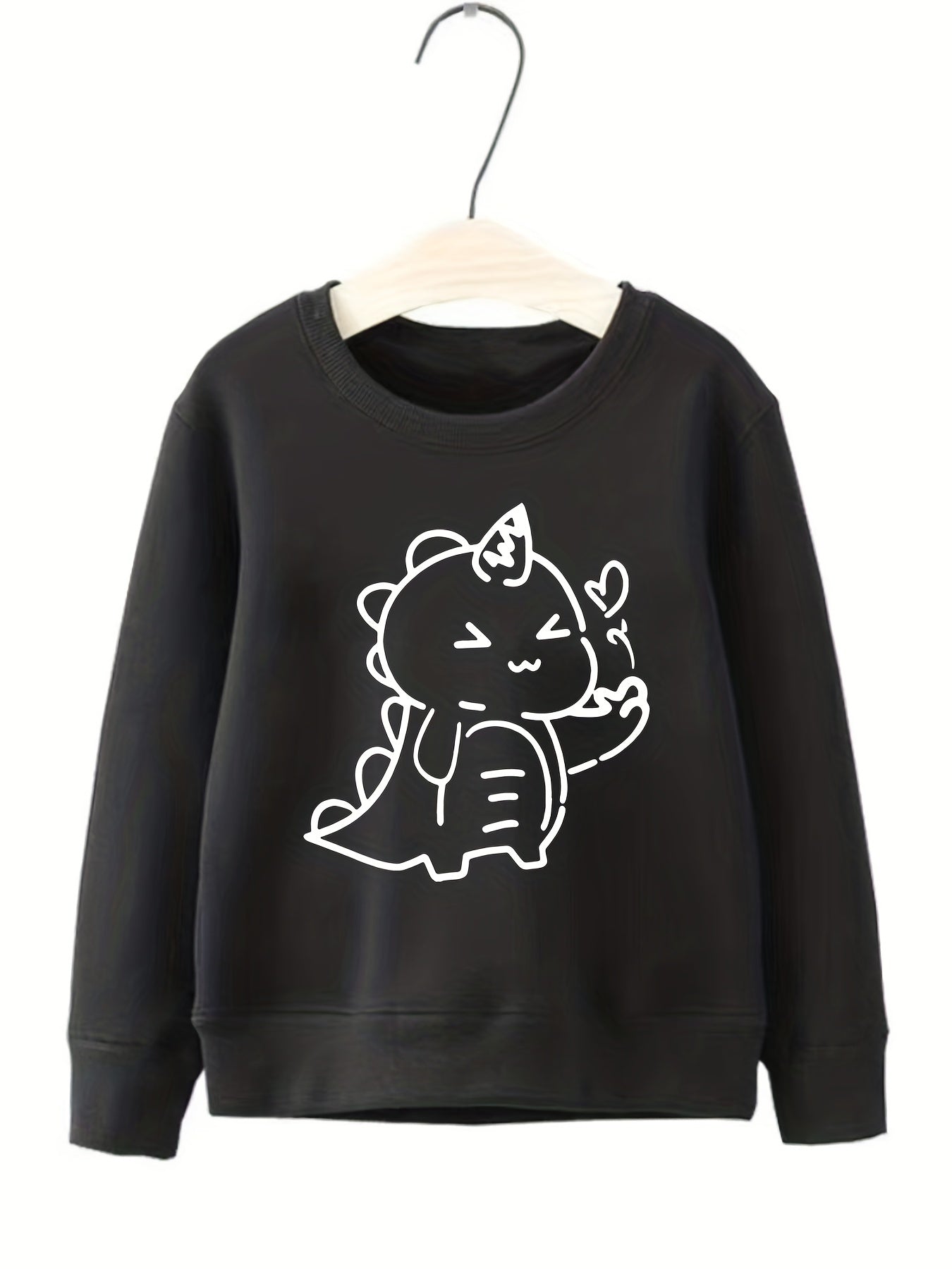 Girls Dino Print Crew Neck Sweatshirt Long Sleeve Top Kids Spring Fall