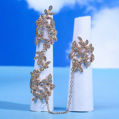 Leaf Shape Mittens Finger Ring Inlaid Rhinestone Finger Jewelry