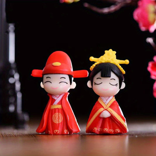 2pcs Chinese Couple Statue Figures Ornament DIY Bonsai Wedding Decor