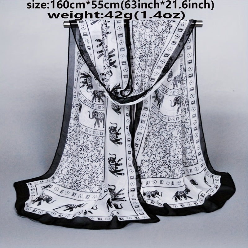 Boho Print Chiffon Scarf Vintage Long Shawl Breathable Head Wrap Hijab
