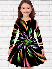Long Sleeve Dress Girls Casual Crew Neck Dresses Spring Fall Christmas Gift