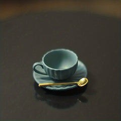 Dollhouse Coffee Cup Set with Golden Spoon and Plate