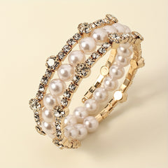 Elastic Bracelet with Rhinestones & Faux Pearls