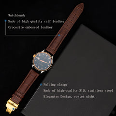 Ruyosn Leather Replacement Strap with Folding Clasp for Men's Watch