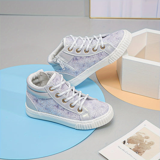 Girl's High Top Lace Up Sneakers Sparkling Shoes