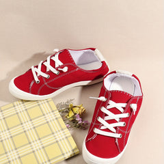 Women's Red Canvas Casual Lace Up Outdoor Shoes