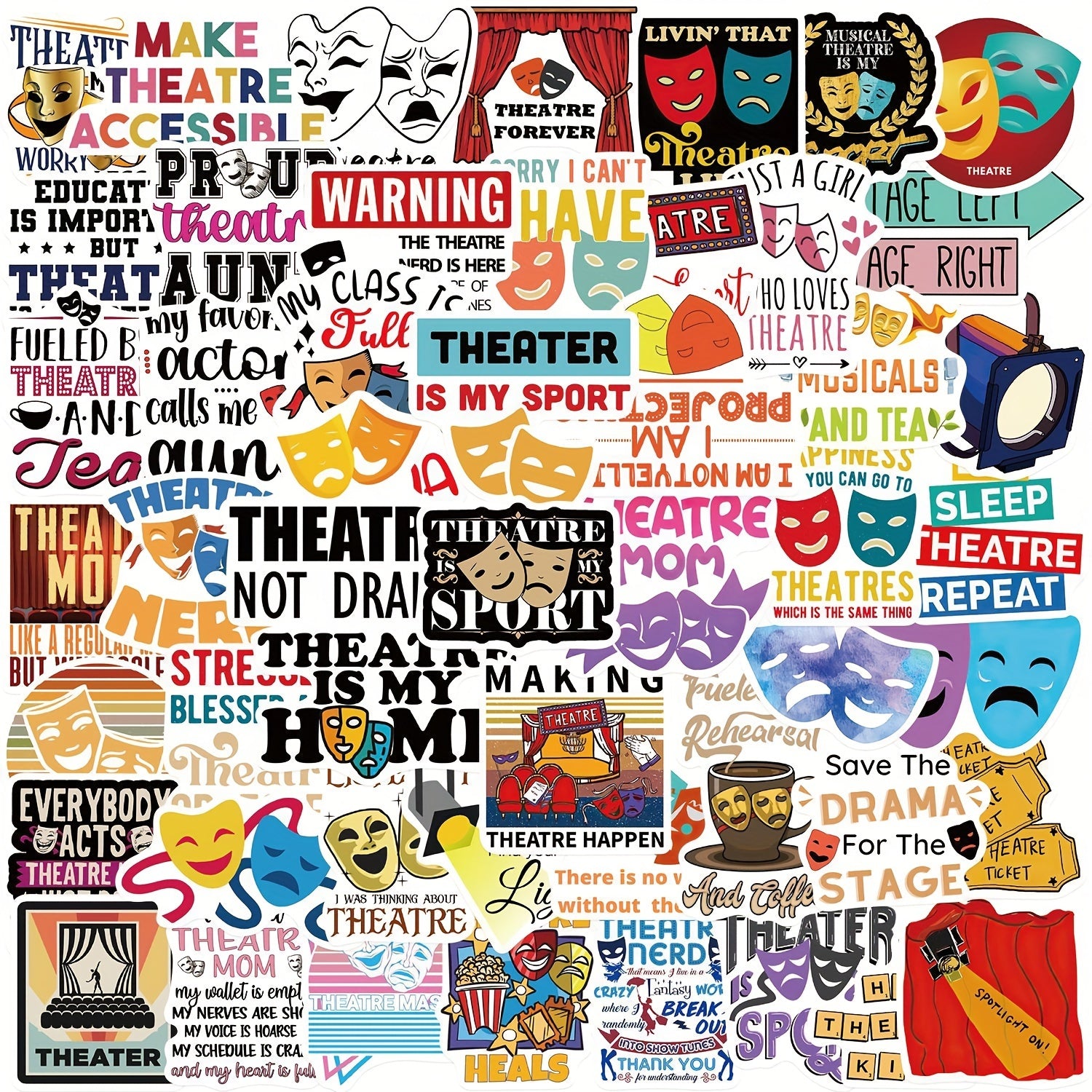 50pcs Theatre Waterproof Vinyl Stickers for Laptops Water Bottles Computers