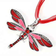Crystal Dragonfly Ribbon Pendant Necklace For Women
