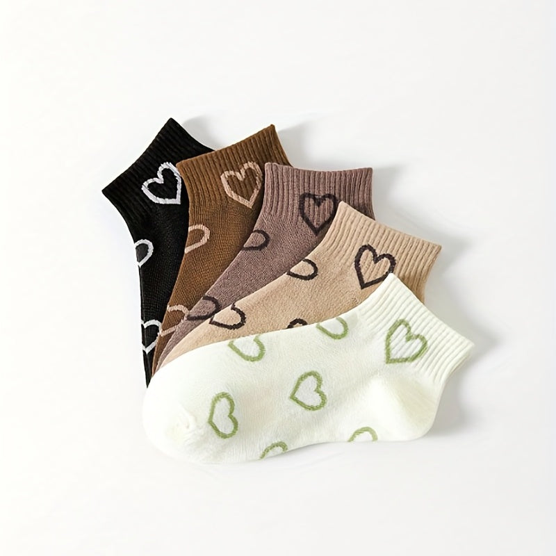 5 Pairs Heart Short & Crew Socks Women's Stockings