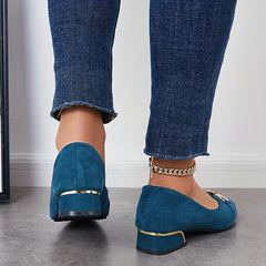 Women's Buckle Decor Block Heels Pointed Toe Slip On Shoes