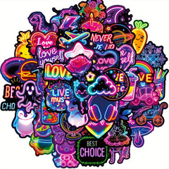 Neon Cartoon Stickers Pack of 50 Reusable Decals for Plastic Surfaces