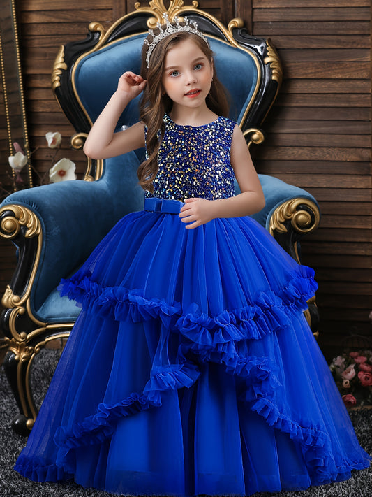 Girls Sleeveless Sequins Princess Dress for Christmas Birthday Party