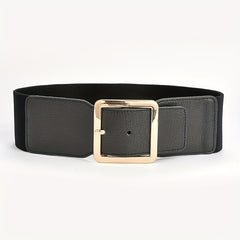 Square Pin Buckle Belt Elastic Wide Waistband Women Girdle Dress Coat Belts