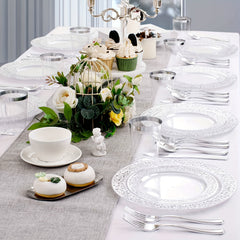 150 PCS Silvery Dinnerware Set - Plates, Silverware, Cups