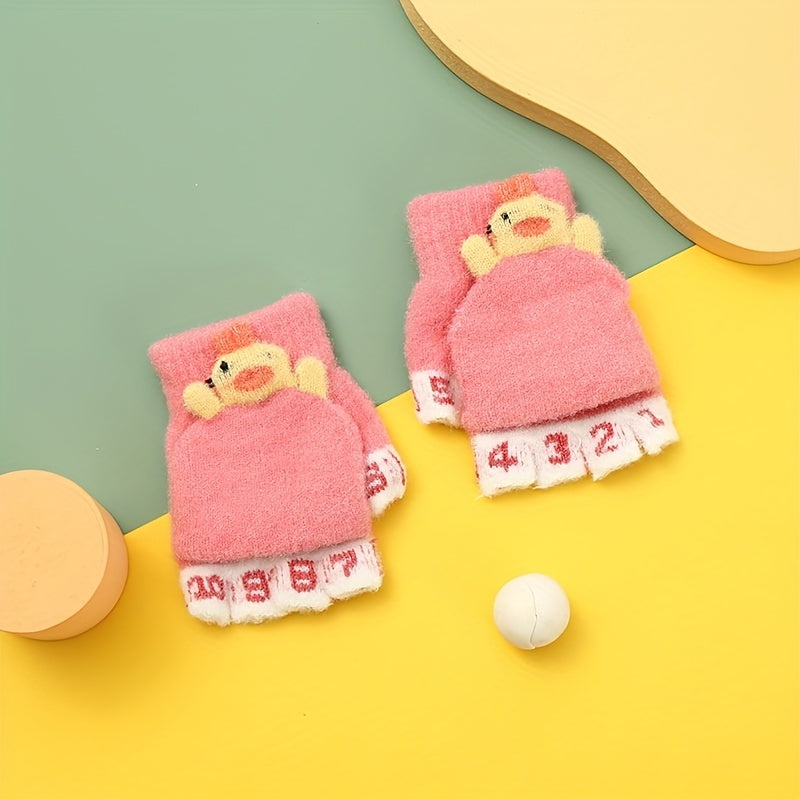 Children Cartoon Warm Half Finger Gloves with Flip