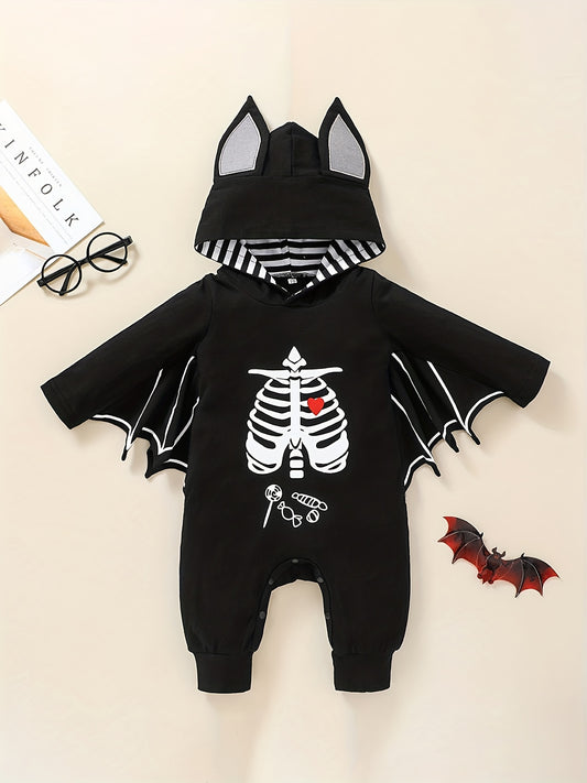 Baby Halloween Bat Print Hooded Romper Jumpsuit