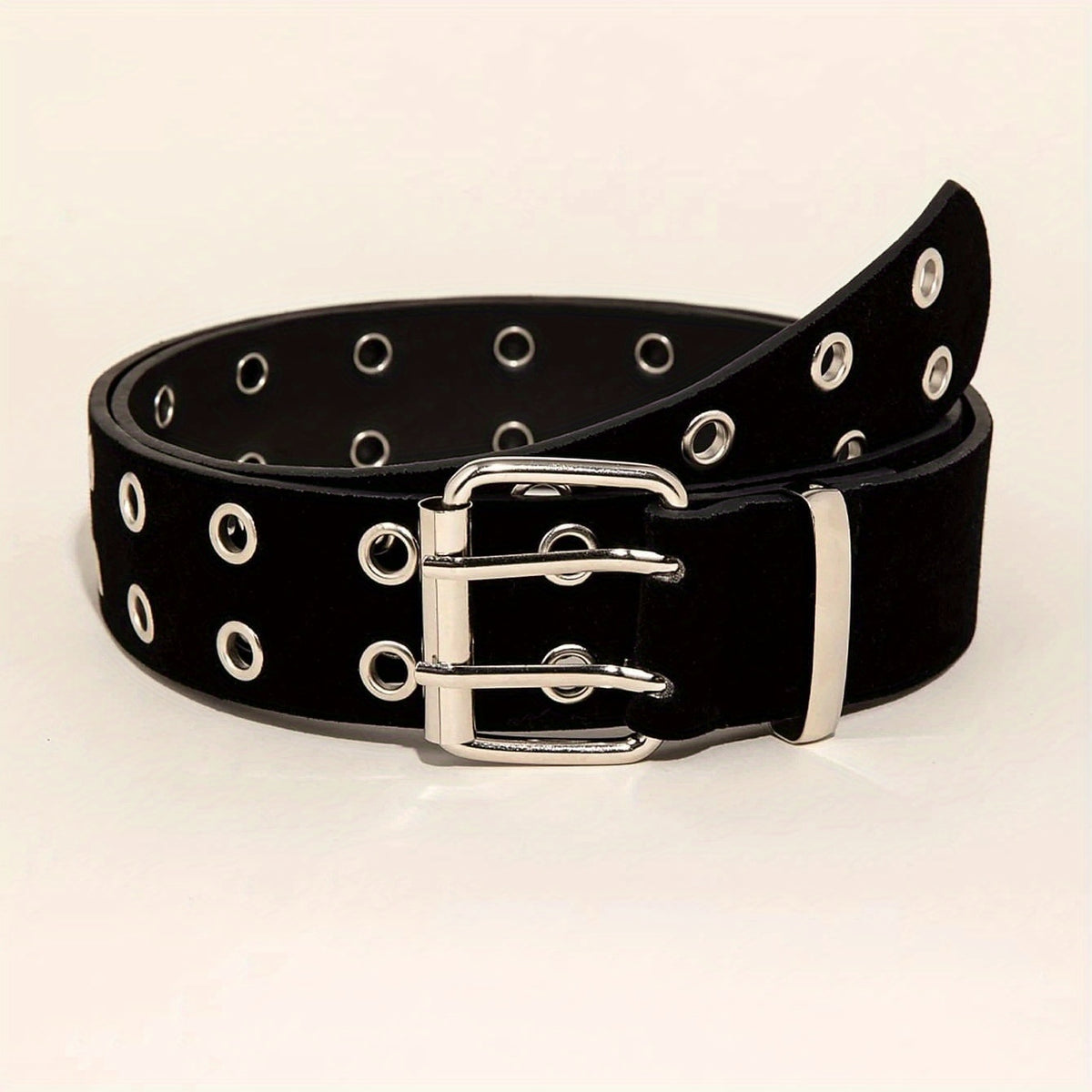 Double Pin Metal Buckle Belt Vintage Punk Waist Belt Hip Hop PU Leather