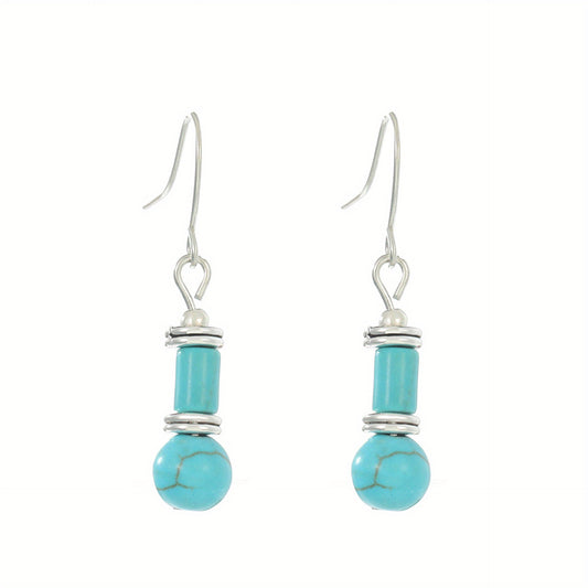 Turquoise Bohemian Hook Earrings Silver Plated Jewelry