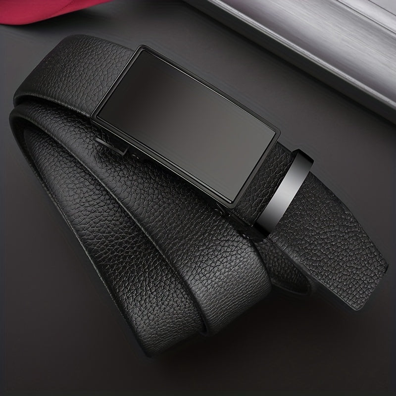 Men's PU Leather Belt Automatic Buckle Business Dress Accessory