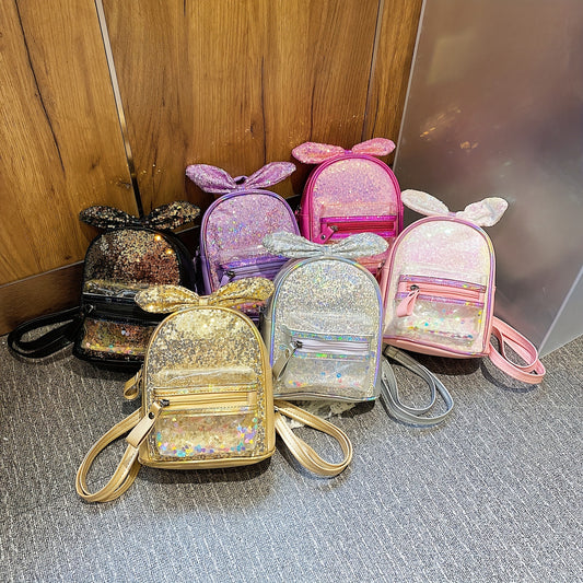 Girls Sequin Rabbit Ears Backpack PU Leather Schoolbag