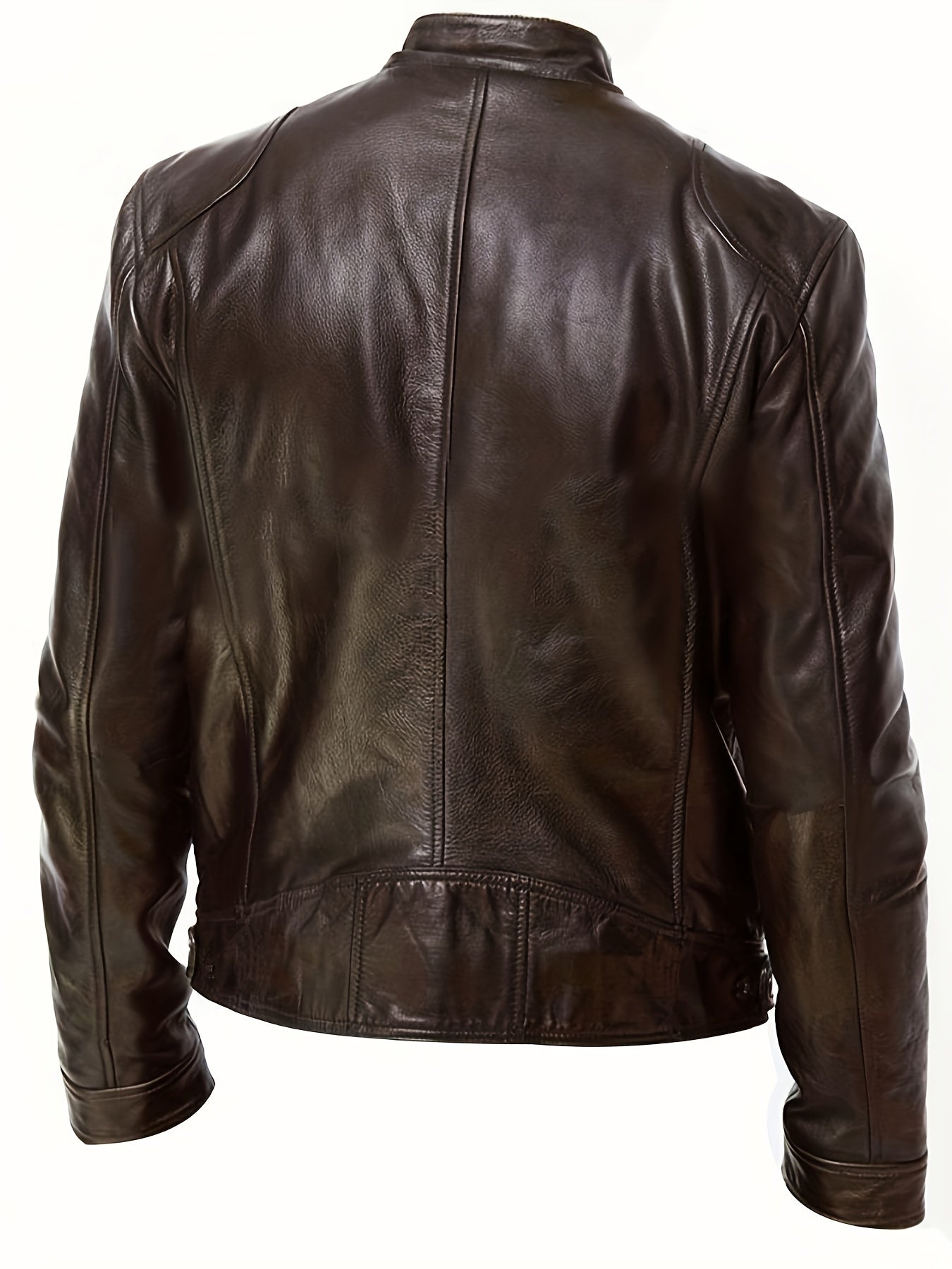 Men's Faux Leather Windbreaker Zipper Stand Collar PU Jacket