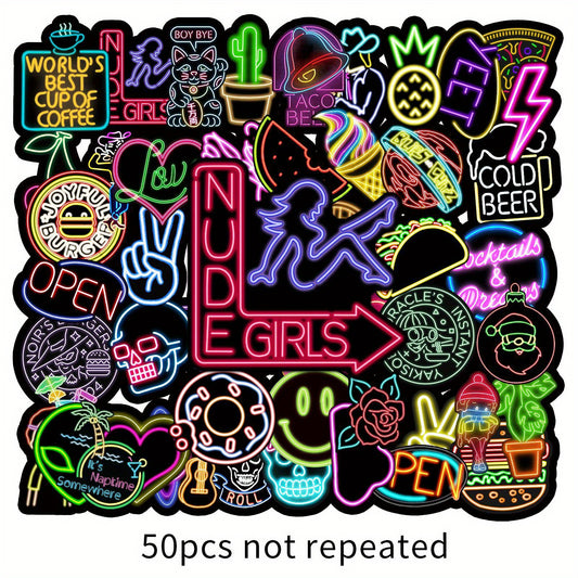 50pcs Neon Light Cake Doodle Birthday Sticker Set