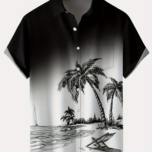 Coconut Tree Hawaiian Print Men's Short Sleeve Shirt for Summer Vacation