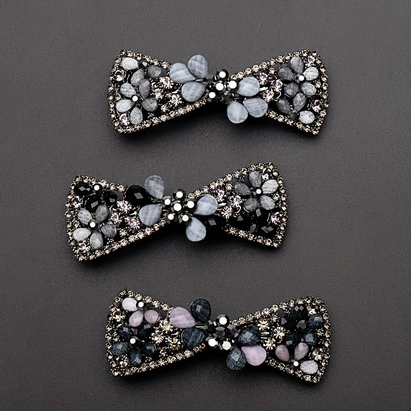 Vintage Rhinestone Flower Side Clip French Barrette Hair Accessories