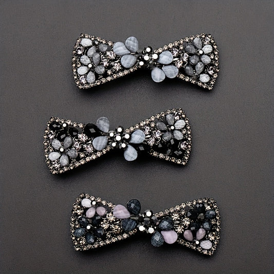 Vintage Rhinestone Flower Side Clip French Barrette Hair Accessories