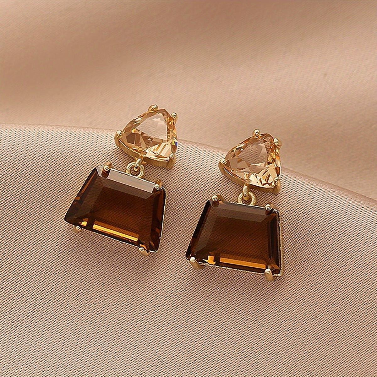 14k Plated Japanese & Brown Faux Crystal Earrings - Mother's Gift